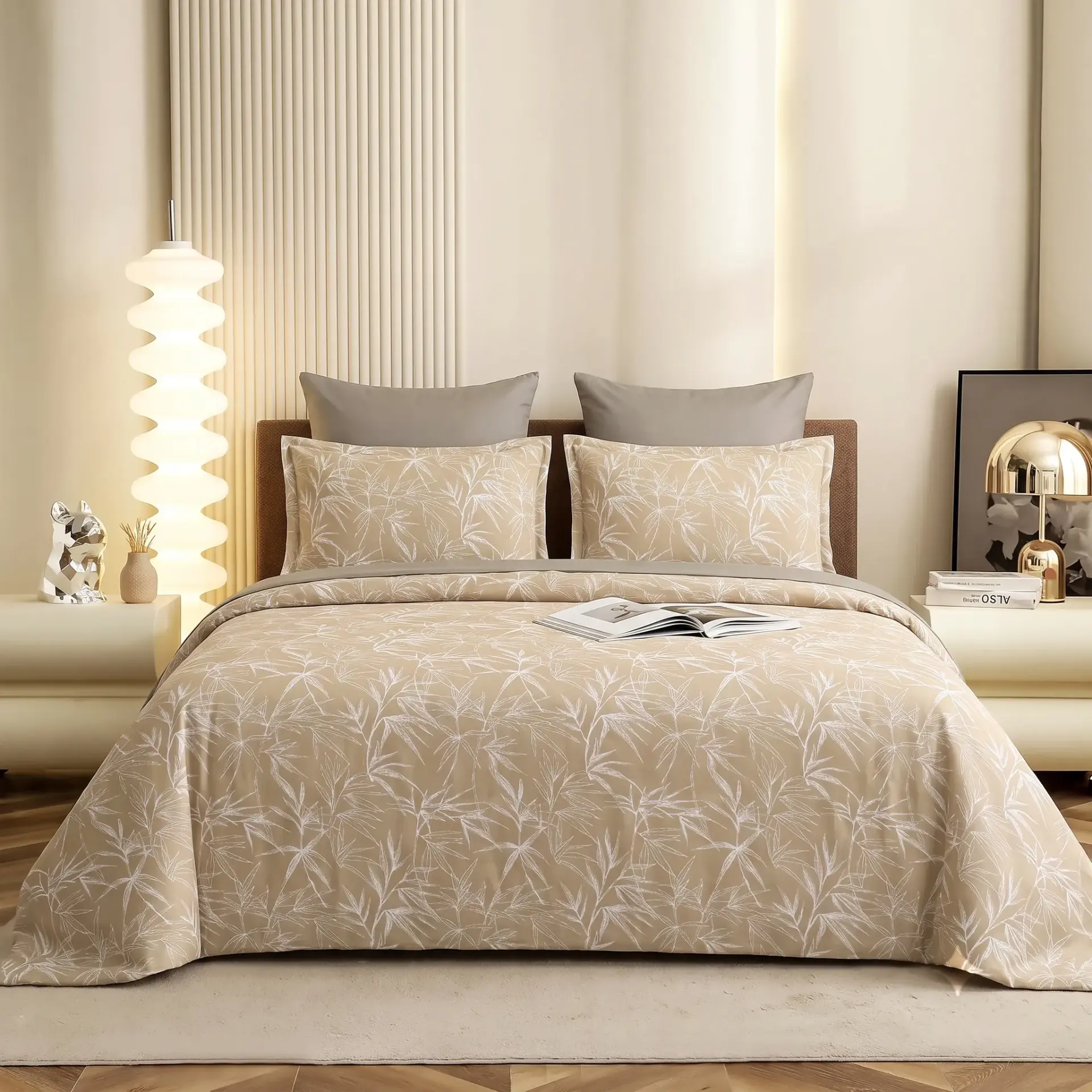 Nineeez 100% Cotton Feather Touch Queen Bedsheet Set | Botanical Leaf Pattern Luxury Bedding with 2 Matching Pillow Covers (224 x 254 cm, Brown)