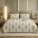 Nineeez 100% Cotton Feather Touch Queen Bedsheet Set | Botanical Bloom Pattern Luxury Bedding with 2 Matching Pillow Covers (224 x 254 cm, Available in Cream)
