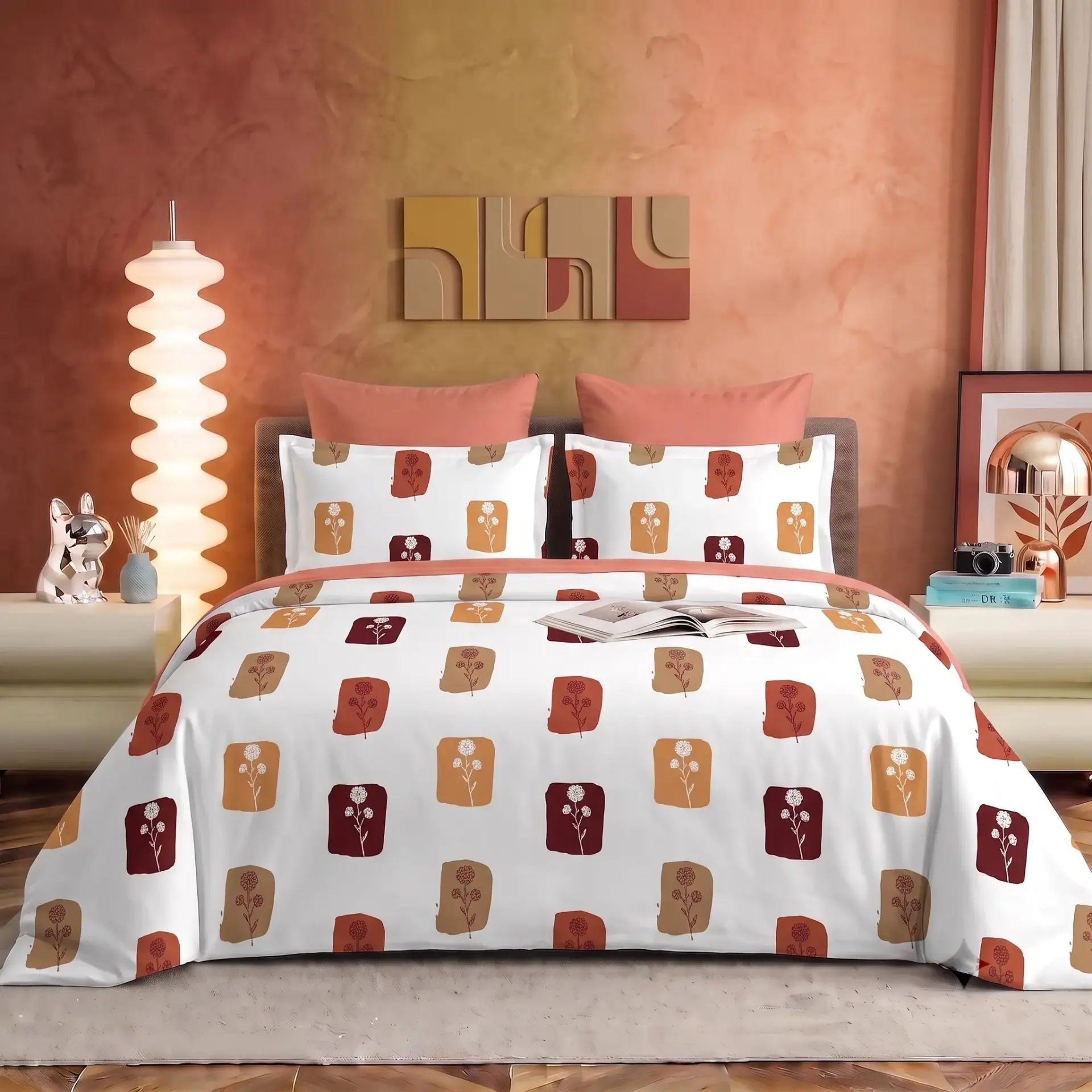Nineeez 100% Cotton Fantasy Touch Queen Bedsheet Set | Botanical Pattern Luxury Bedding with 2 Matching Pillow Covers (224 x 254 cm, Available in Coral)