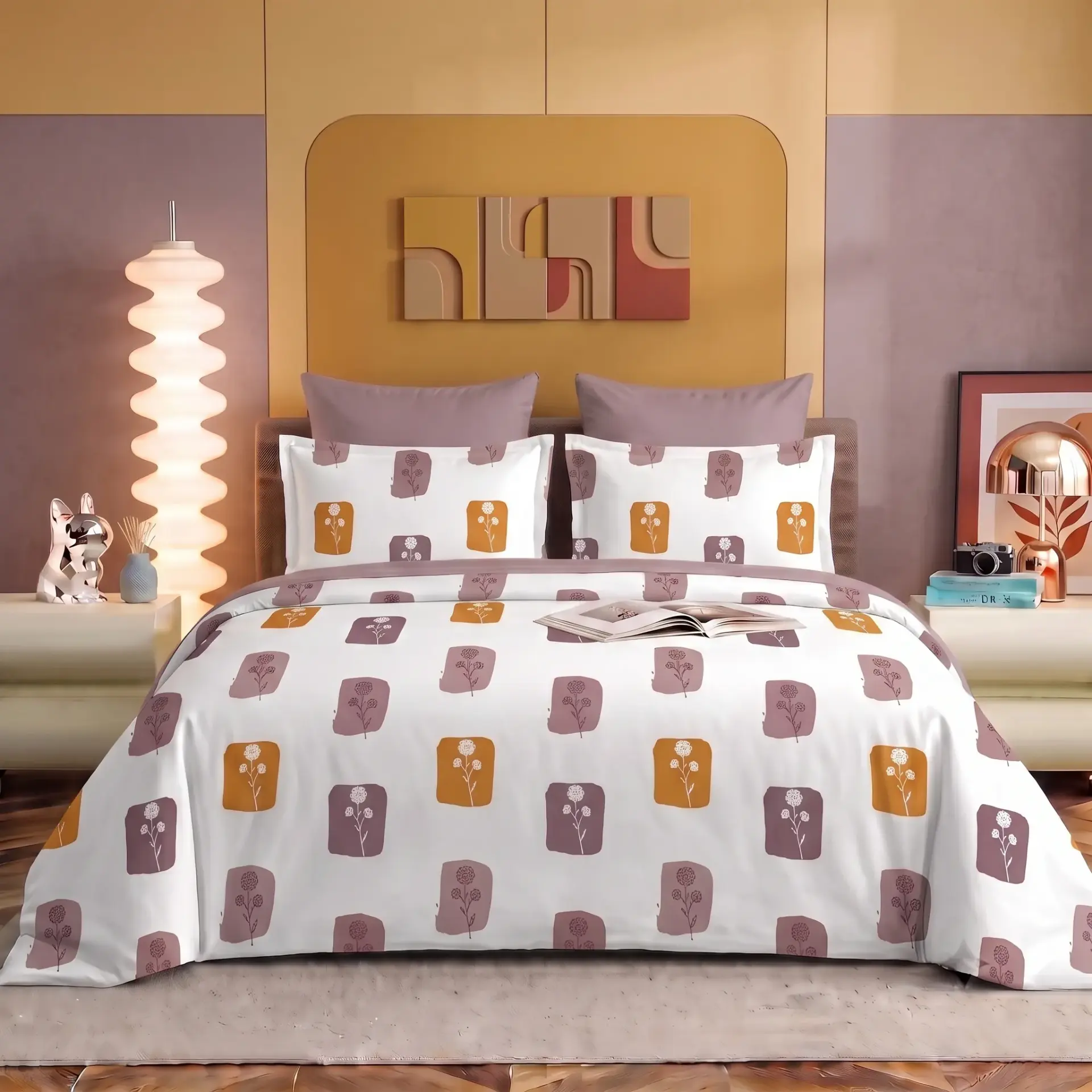 Nineeez 100% Cotton Fantasy Touch Queen Bedsheet Set | Botanical Pattern Luxury Bedding with 2 Matching Pillow Covers (224 x 254 cm, Available in DeepMauve)