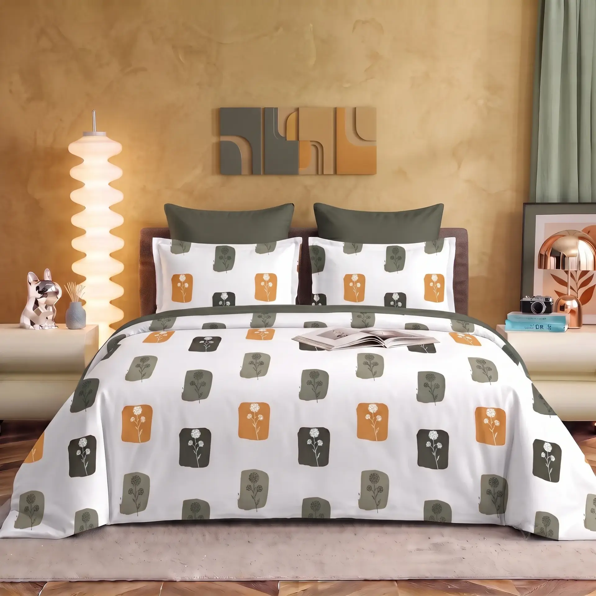 Nineeez 100% Cotton Fantasy Touch Queen Bedsheet Set | Botanical Pattern Luxury Bedding with 2 Matching Pillow Covers (224 x 254 cm, Available in Gray)