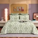 Nineeez Bastain 100% Cotton King Size Bedsheet with 2 Pillow Covers | 280 x 280 cm | Soft & Breathable | Ornamental Damask Print | Green