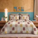 Nineeez 100% Cotton Fantasy Touch Queen Bedsheet Set | Rectangular Blocks Pattern Luxury Bedding with 2 Matching Pillow Covers (224 x 254 cm, Available in Brown)