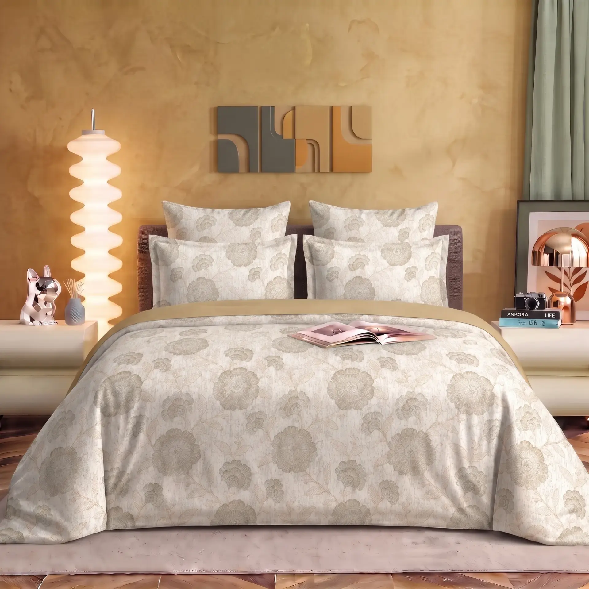 Nineeez 100% Cotton Fantasy Touch Queen Bedsheet Set | Sketched Floral Pattern Luxury Bedding with 2 Matching Pillow Covers (224 x 254 cm, Available in Grey)