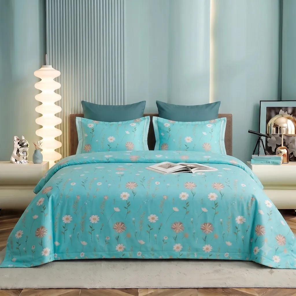 Nineeez 100% Cotton Fantasy Touch Queen Bedsheet Set | Floral Pattern Luxury Bedding with 2 Matching Pillow Covers (224 x 254 cm, Available in Blue)