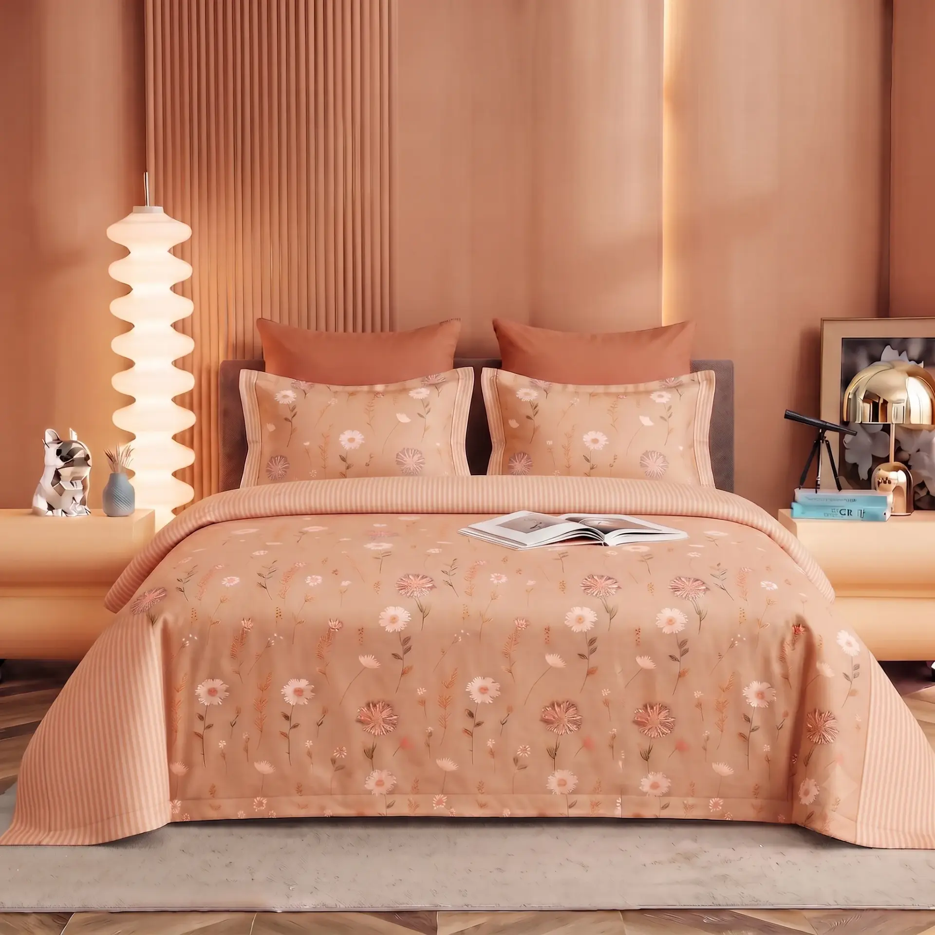 Nineeez 100% Cotton Fantasy Touch Queen Bedsheet Set | Floral Pattern Luxury Bedding with 2 Matching Pillow Covers (224 x 254 cm, Available in Peach)