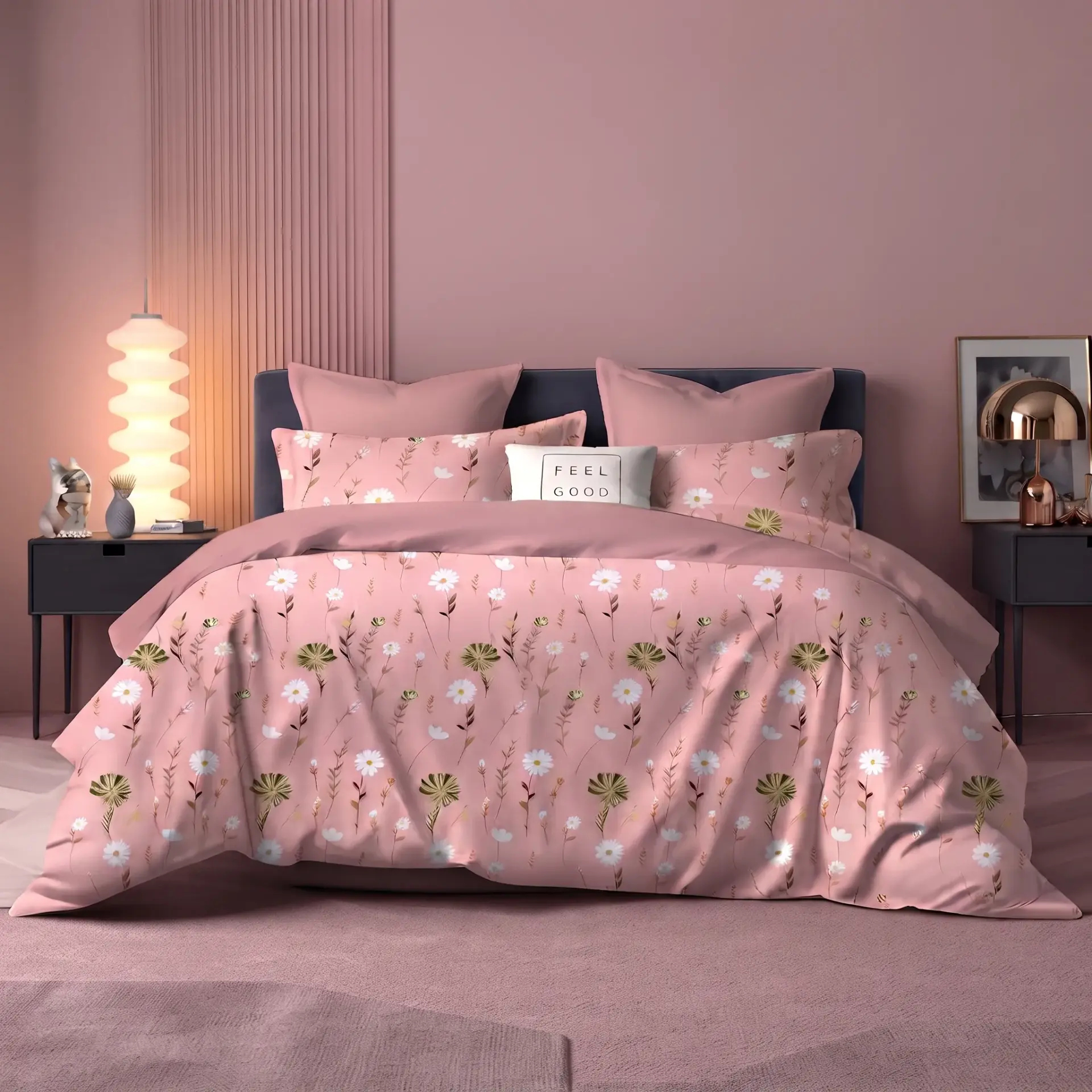 Nineeez 100% Cotton Fantasy Touch Queen Bedsheet Set | Floral Pattern Luxury Bedding with 2 Matching Pillow Covers (224 x 254 cm, Available in Pink)