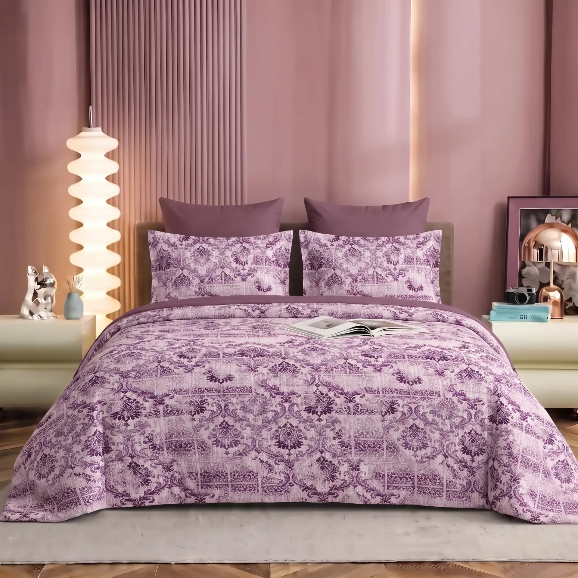 Nineeez Elegance King Size Bedsheet Set, Floral Print Design, 100% Cotton, Soft & Breathable, 1 Bedsheet 275 x 254 cm with 2 Pillow Covers 76 x 50 cm, Pink