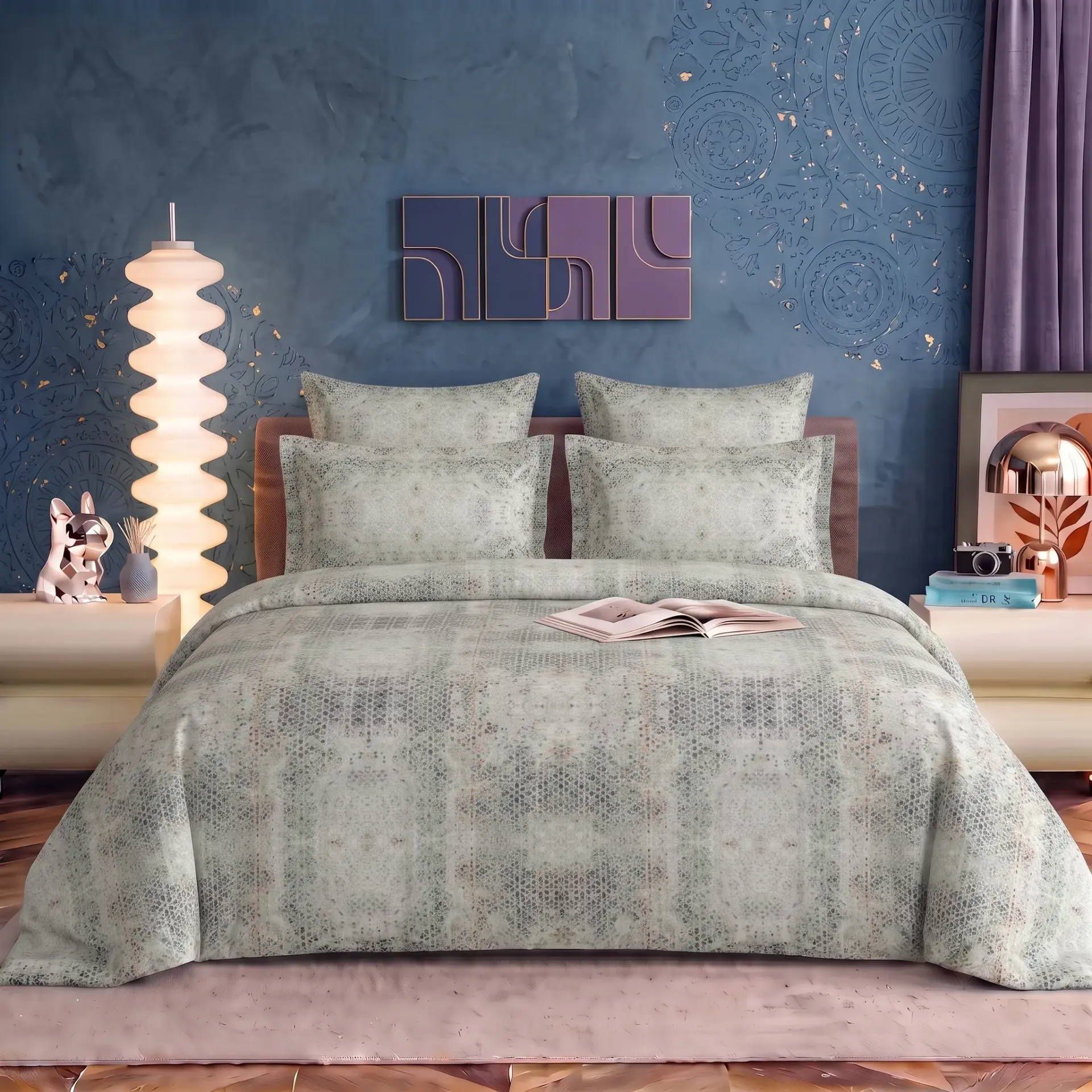 Nineeez Monarch Premium 100% Cotton King Size Bedsheet with 2 Pillow Covers | 280 x 280 cm | Soft & Breathable | Gilded Green Digital Print | King Bed Sheet | Premium Bedding Set