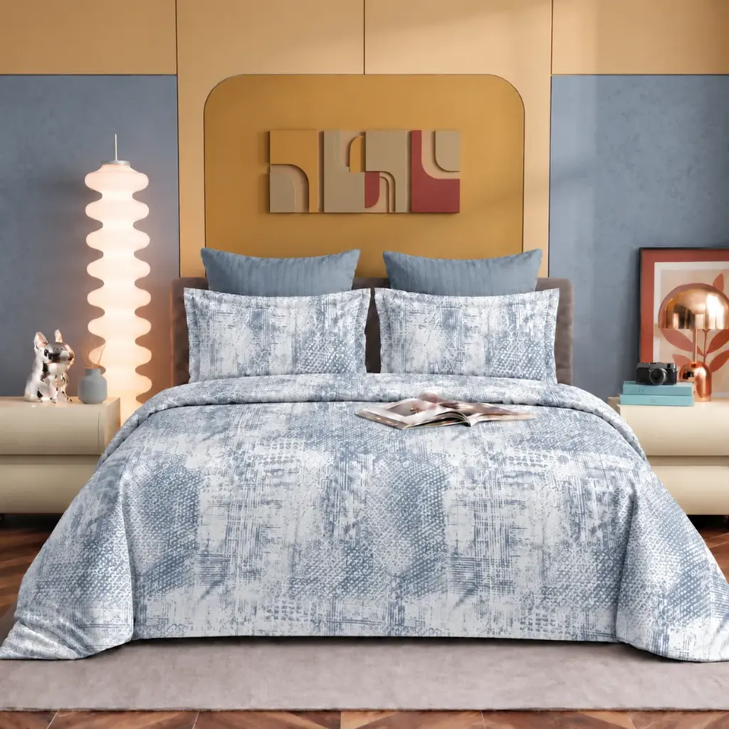 Nineeez IMAGIKA 100% Cotton King Size Bedsheet with 2 Pillow Covers | 280 x 280 cm | Soft & Breathable | Abstract Texture Print | Available in Blue