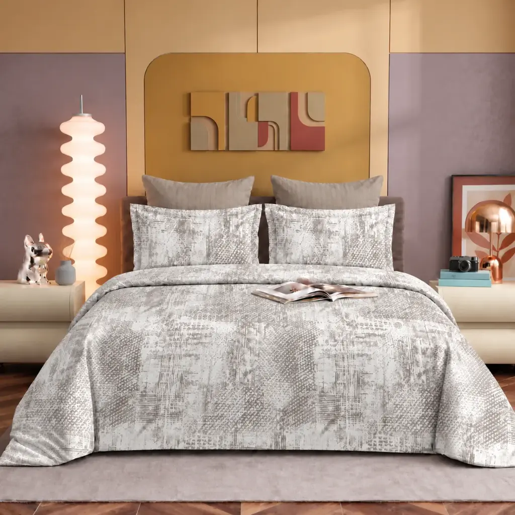 Nineeez IMAGIKA 100% Cotton King Size Bedsheet with 2 Pillow Covers | 280 x 280 cm | Soft & Breathable | Abstract Texture Print | Available in Taupe Grey