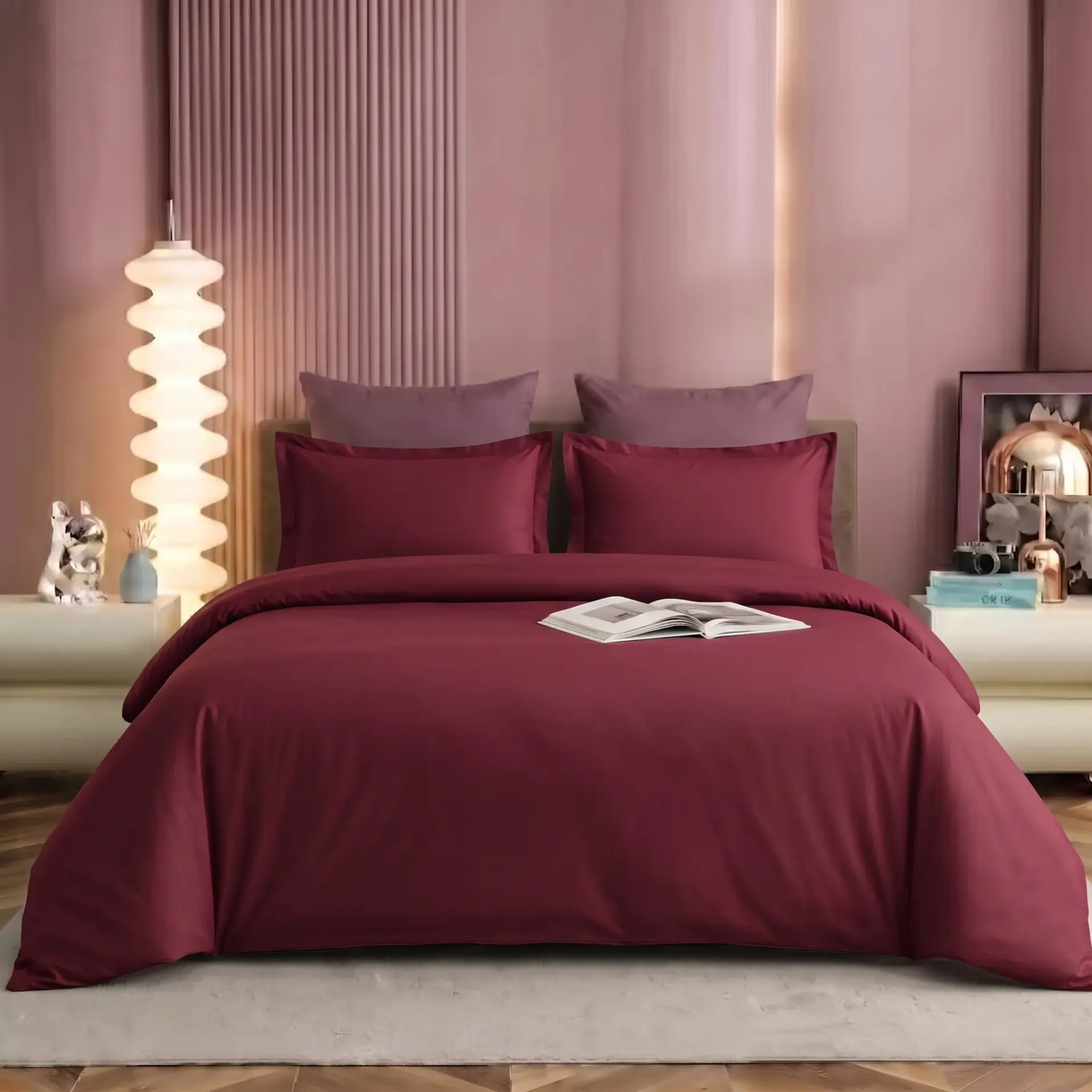NINEEEZ 100% Cotton Plain Dyed King Size Bedsheet with 2 Pillow Covers | 274 x 274 cm | Soft & Breathable Solid Colour Double Bed Sheet Set (Maroon)