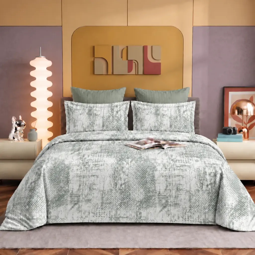Nineeez IMAGIKA 100% Cotton King Size Bedsheet with 2 Pillow Covers | 280 x 280 cm | Soft & Breathable | Abstract Texture Print | Available in Sage Green