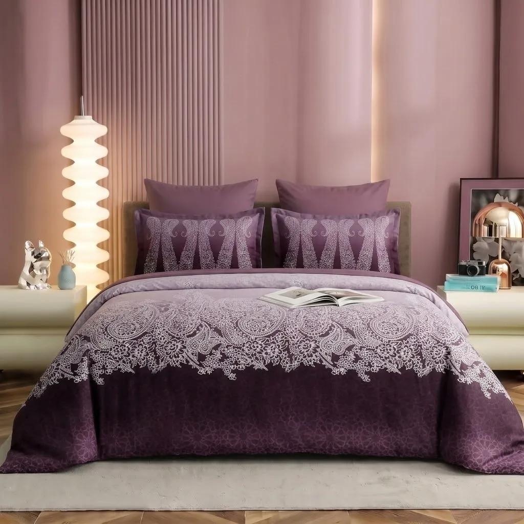 NINEEEZ Daffodiil 100% Cotton King Size Bedsheet with 2 Pillow Covers | 275 x 275 cm | Premium Floral Design, Soft & Breathable (Purple)