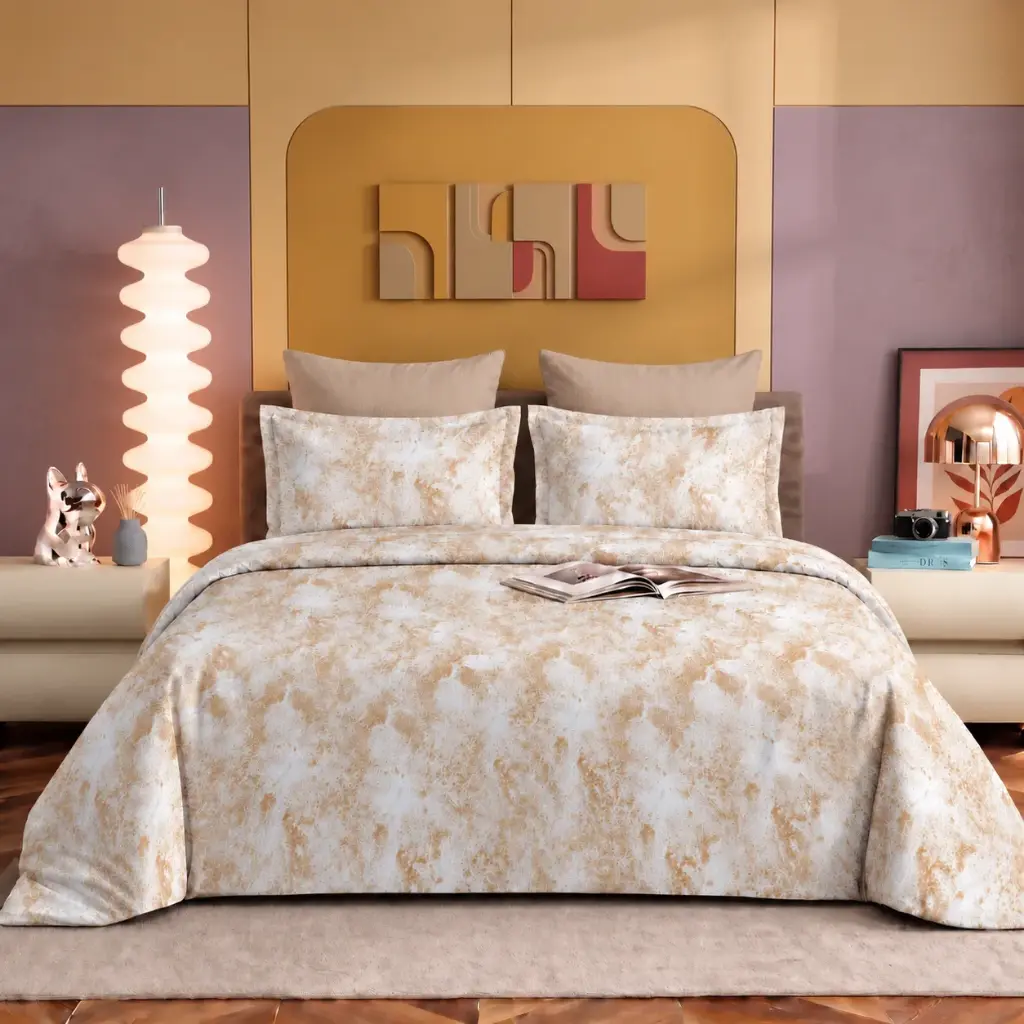 Nineeez IMAGIKA 100% Cotton King Size Bedsheet with 2 Pillow Covers | 280 x 280 cm | Soft & Breathable | Cloudy Marble Print | Available in Sand Beige