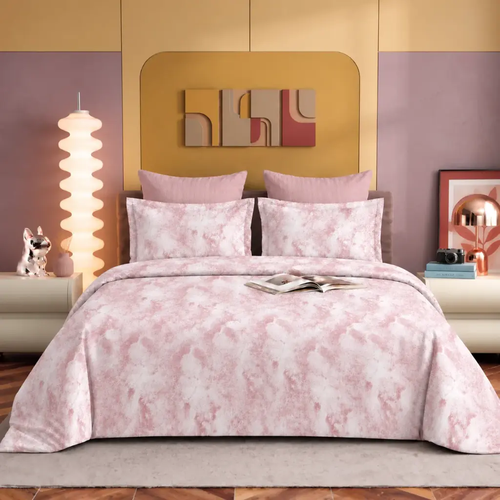 Nineeez IMAGIKA 100% Cotton King Size Bedsheet with 2 Pillow Covers | 280 x 280 cm | Soft & Breathable | Cloudy Marble Print | Available in Dusty Mauve