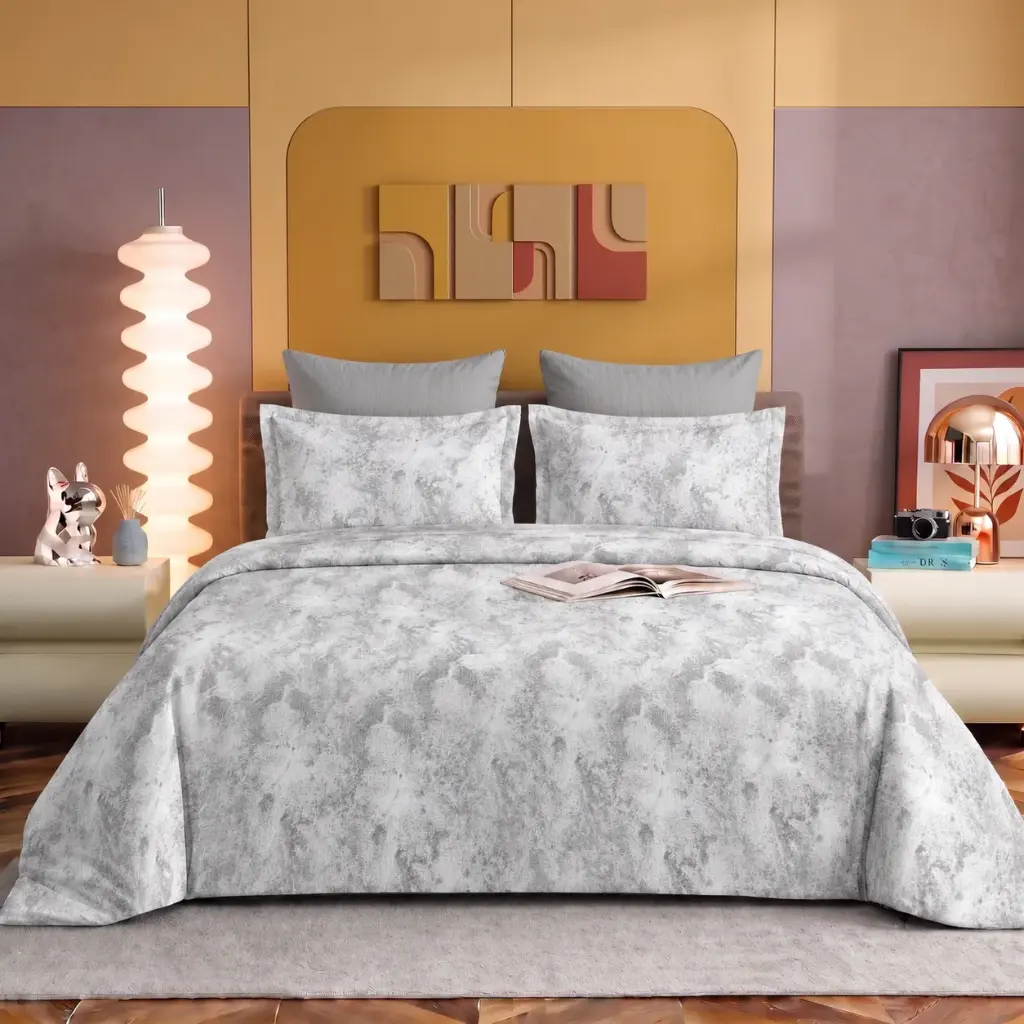 Nineeez IMAGIKA 100% Cotton King Size Bedsheet with 2 Pillow Covers | 280 x 280 cm | Soft & Breathable | Cloudy Marble Print | Available in Silver Grey