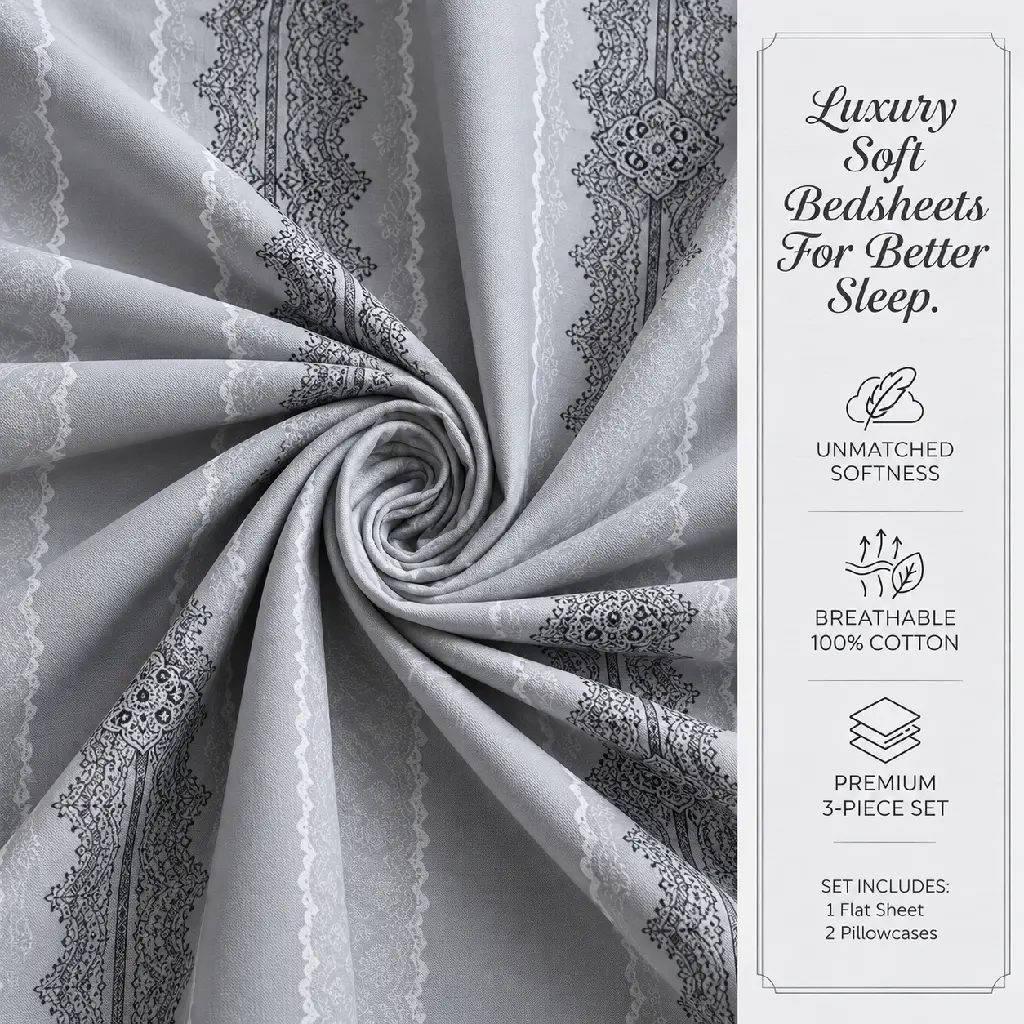 Luxury Grey Cotton Bedsheet Swirl.webp