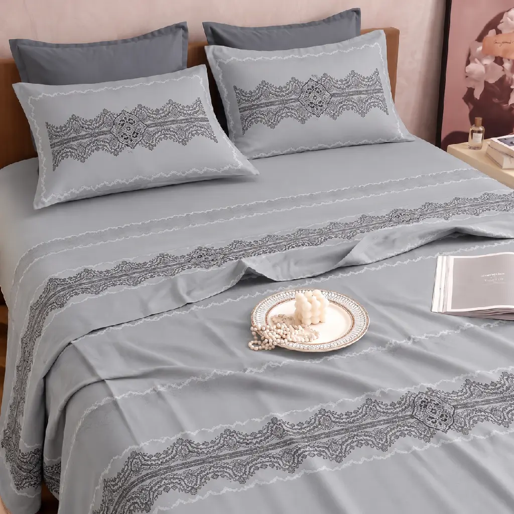 Elegant Gray Lace Bedding Bedroom.webp