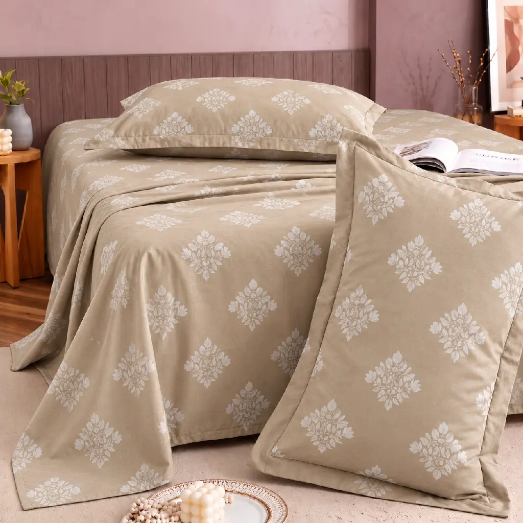 Cozy Beige Floral Bedding Bedroom.webp