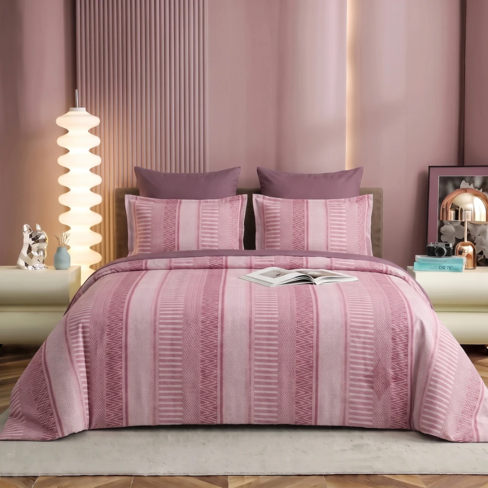 Nineeez 100% Cotton Feather Touch Queen Bedsheet Set | Geometric Striped Luxury Bedding with 2 Matching Pillow Covers (224 x 254 cm, Pink)