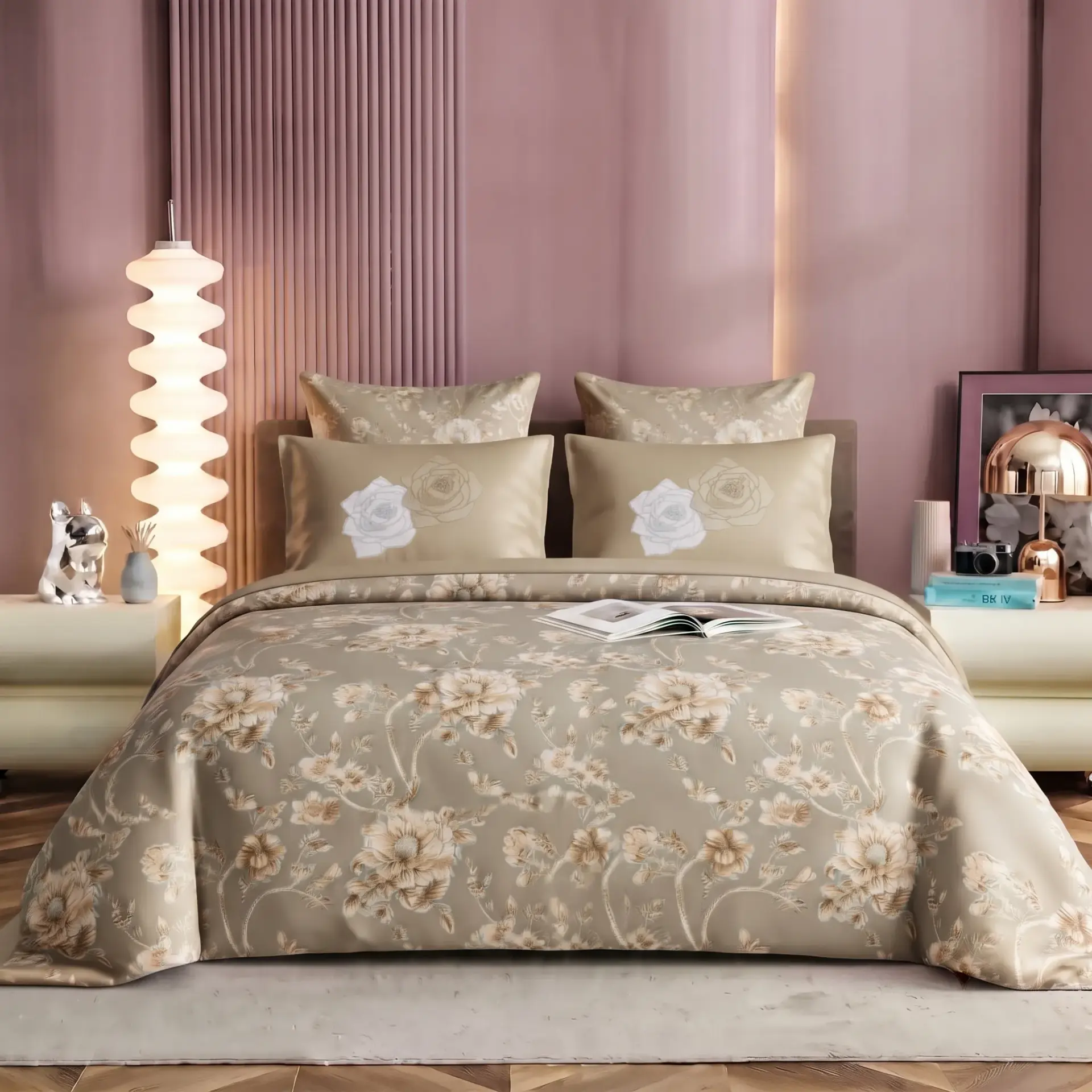 NINEEEZ Hi Cross Mix Premium 100% Cotton King Size Bedsheet with 2 Pillow Covers, 280 x 280 cm, Light Skin Floral Print, Soft & Breathable