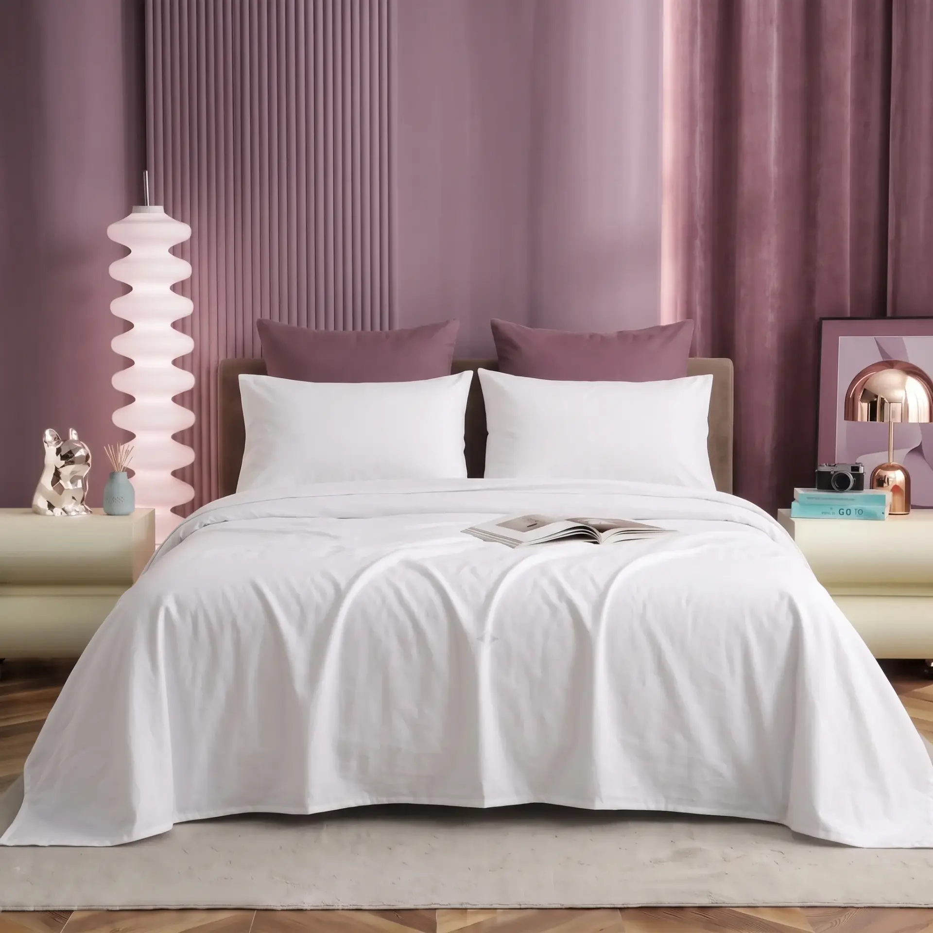 Nineeez Snow White Queen Size Bedsheet Set | 100% Cotton Flat Bedsheet with 2 Pillow Covers | 219 x 254 cm (86 x 100 Inch) | Soft, Breathable & Comfortable | White Bedsheet for Queen Bed