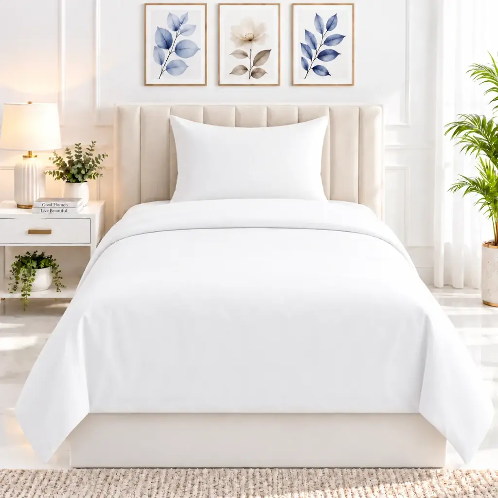 Nineeez Snow White Single Size Bedsheet Set | 100% Cotton | 1 Flat Bedsheet 153 x 229 cm + 1 Pillow Cover 46 x 69 cm | Soft, Breathable & Comfortable | White
