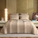 Nineeez 100% Cotton Feather Touch Queen Bedsheet Set | Geometric Striped Luxury Bedding with 2 Matching Pillow Covers (224 x 254 cm, Brown)